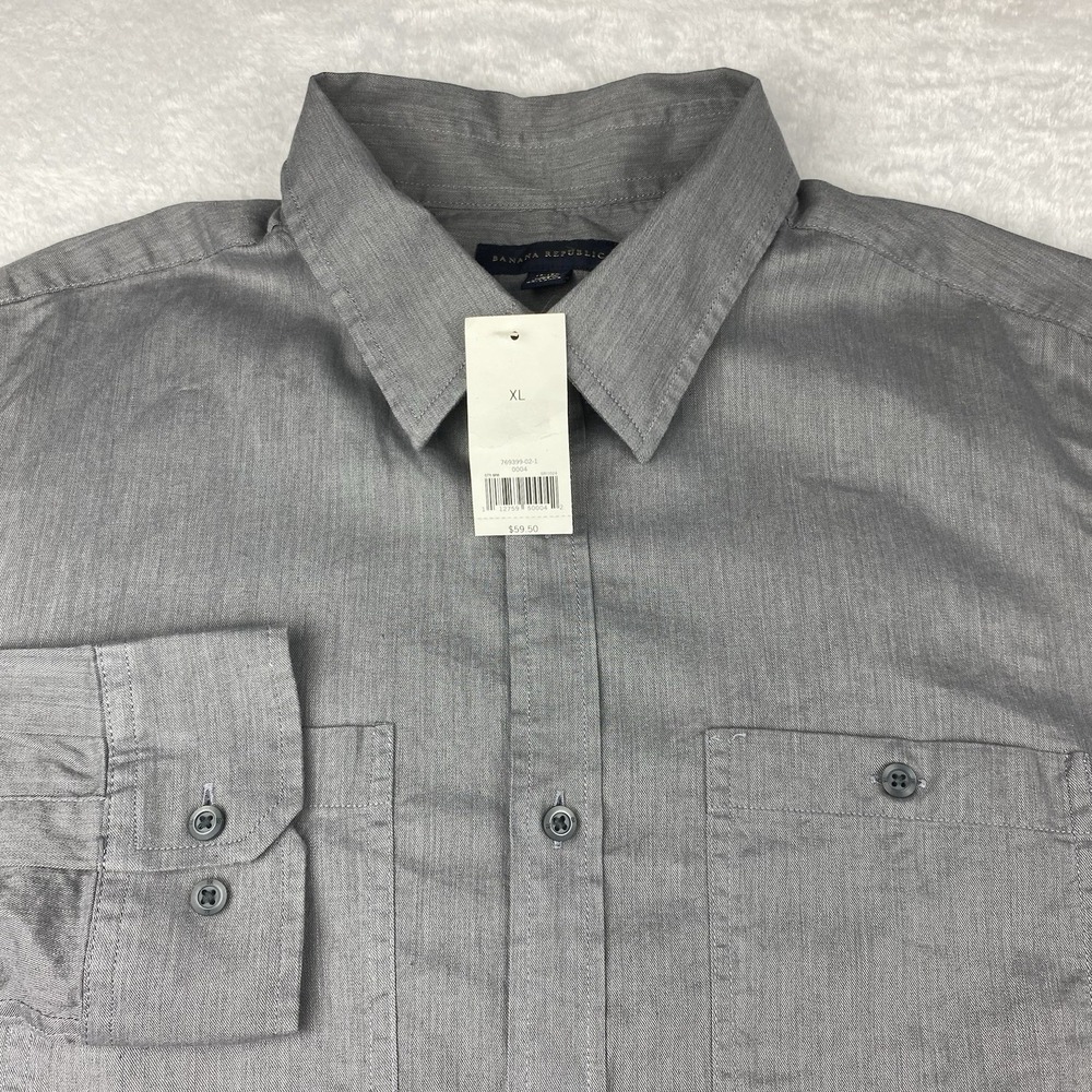 Banana Republic Shirt Mens XL 17-17.5 Gray Dual Pockets Stretch New w/Tags!